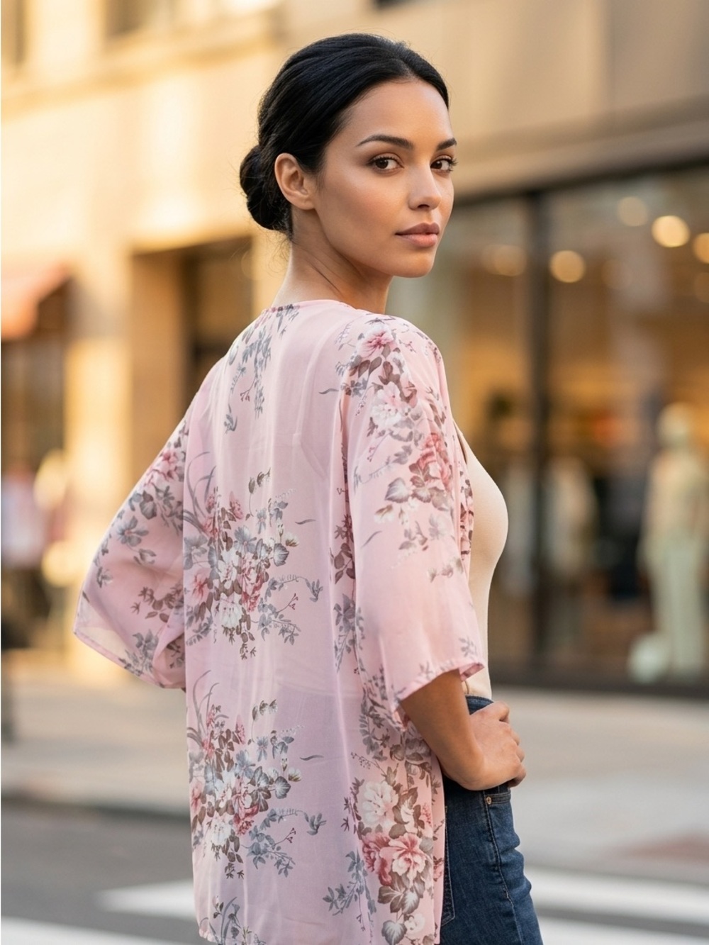 Sheer Pink Floral Kimono Cardigan - Picture 4 of 6